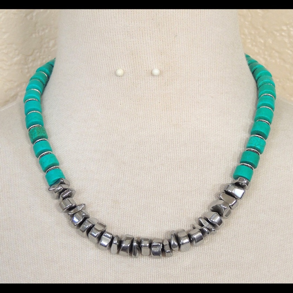 Southwestern Silver Hematite & Turquoise necklace
